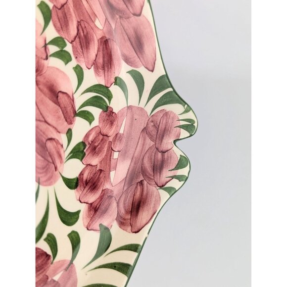 Hand-Painted Pink Floral Ceramic Dish Vintage Pink Roses 7.5" Round Ceramic Tray - Picture 8 of 10